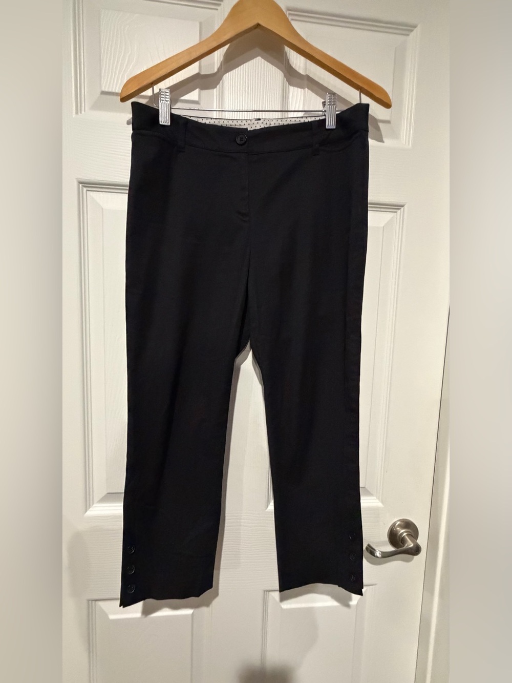 Talbots Black Straight-Leg Pull-On Pants with Hem Button Detail